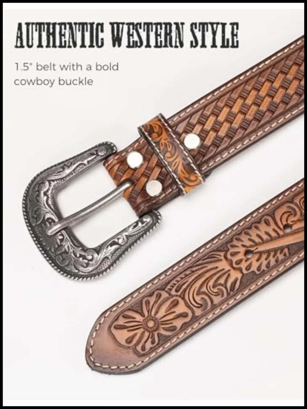 Genuine Leather Western Cowboy Belt 1.5